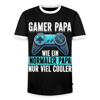 Gamer Papa Papa Amateur de jeux vidéo PC - T-shirt contrasté Homme - noir/blanc - Devant - AI Model Female 172 light (172cm) & AI Model Male 178 light (178cm)