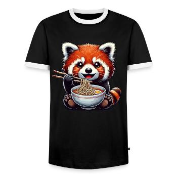 Panda roux, Panda roux, Panda ours, Nouilles ramen - T-shirt contrasté Homme - noir/blanc - Devant - AI Model Female 172 light (172cm) & AI Model Male 178 light (178cm)