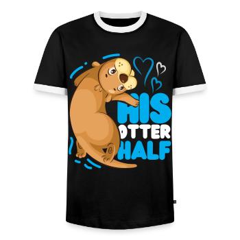 Otter Couple Pun Valentines Day - Men's Ringer Shirt - black/white - Front - AI Model Female 172 light (172cm) & AI Model Male 178 light (178cm)