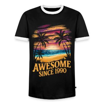 Awesome Since 1990's Beach Sunset - Men's Ringer Shirt - black/white - Front - AI Model Female 172 light (172cm) & AI Model Male 178 light (178cm)