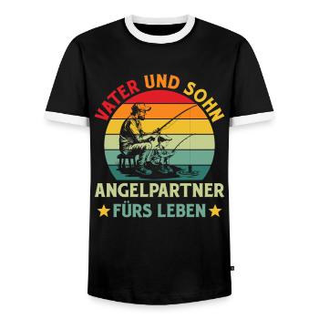 SOHN UND VATER ANGEL PARTNER FÜRS LEBEN Angeln - Männer Kontrast-T-Shirt - Schwarz/Weiß - Vorne - AI Model Female 172 light (172cm) & AI Model Male 178 light (178cm)
