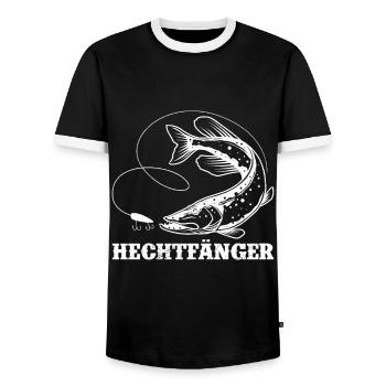 HECHT FÄNGER Lustiges Hecht Angeln Hobby Angler - Männer Kontrast-T-Shirt - Schwarz/Weiß - Vorne - AI Model Female 172 light (172cm) & AI Model Male 178 light (178cm)