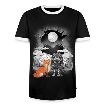 Gebirge Natur Wölfe Wölfe Fuchs Füchse Berge Mond - Männer Kontrast-T-Shirt - Schwarz/Weiß - Vorne - AI Model Female 172 light (172cm) & AI Model Male 178 light (178cm)