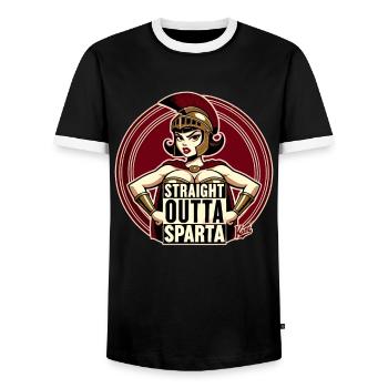 Spartaner Kriegern: Direkt aus Sparta - Männer Kontrast-T-Shirt - Schwarz/Weiß - Vorne - AI Model Female 172 light (172cm) & AI Model Male 178 light (178cm)
