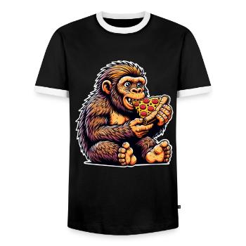 Neanderthal pizza - Men's Ringer Shirt - black/white - Front - AI Model Female 172 light (172cm) & AI Model Male 178 light (178cm)