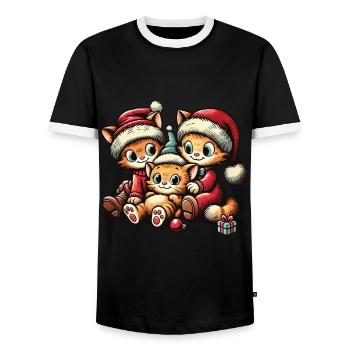 Süße Katzen Weihnachten Retro Stil - Männer Kontrast-T-Shirt - Schwarz/Weiß - Vorne - AI Model Female 172 light (172cm) & AI Model Male 178 light (178cm)