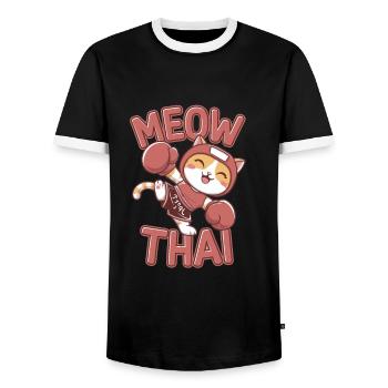 Miaou thaï - T-shirt contrasté Homme - noir/blanc - Devant - AI Model Female 172 light (172cm) & AI Model Male 178 light (178cm)
