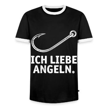 Angler Outfit ICH LIEBE ANGELN Lustiges Angeln - Männer Kontrast-T-Shirt - Schwarz/Weiß - Vorne - AI Model Female 172 light (172cm) & AI Model Male 178 light (178cm)