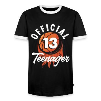 Basketball officiel du 13e anniversaire des adolescents - T-shirt contrasté Homme - noir/blanc - Devant - AI Model Female 172 light (172cm) & AI Model Male 178 light (178cm)
