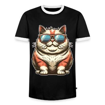 Fat Cool Cat - Men's Ringer Shirt - black/white - Front - AI Model Female 172 light (172cm) & AI Model Male 178 light (178cm)