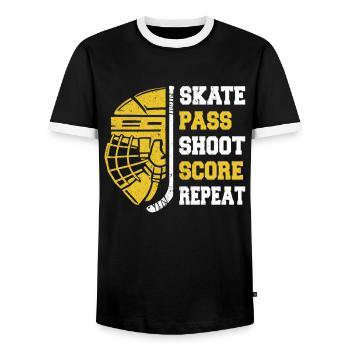 Hockey, Hockey Players, Hockey - Men's Ringer Shirt - black/white - Front - AI Model Female 172 light (172cm) & AI Model Male 178 light (178cm)