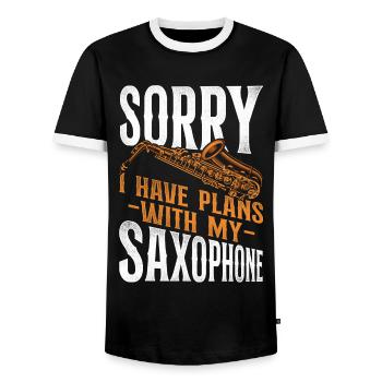 Saxophone Sorry I Have Plans With - Männer Kontrast-T-Shirt - Schwarz/Weiß - Vorne - AI Model Female 172 light (172cm) & AI Model Male 178 light (178cm)