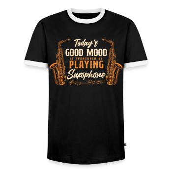 Saxophone La bonne humeur d’aujourd’hui est - T-shirt contrasté Homme - noir/blanc - Devant - AI Model Female 172 light (172cm) & AI Model Male 178 light (178cm)