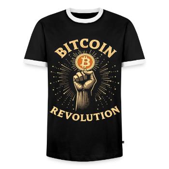 Bitcoin Revolution - Männer Kontrast-T-Shirt - Schwarz/Weiß - Vorne - AI Model Female 172 light (172cm) & AI Model Male 178 light (178cm)