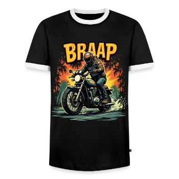 Motorrad Motorradfahrer Motorrad Maschine - Männer Kontrast-T-Shirt - Schwarz/Weiß - Vorne - AI Model Female 172 light (172cm) & AI Model Male 178 light (178cm)