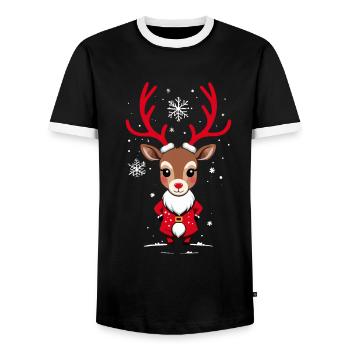 Christmas reindeer with snow - Men's Ringer Shirt - black/white - Front - AI Model Female 172 light (172cm) & AI Model Male 178 light (178cm)