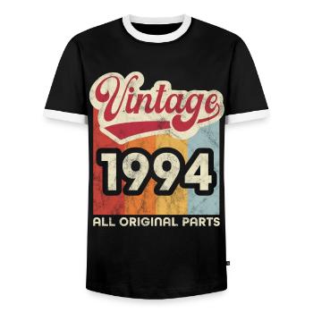 Vintage 1994 - Men's Ringer Shirt - black/white - Front - AI Model Female 172 light (172cm) & AI Model Male 178 light (178cm)