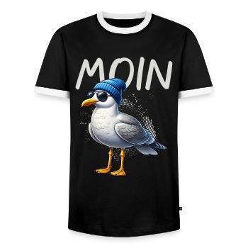 Moin Seagull Northern Germany Greetings Baltic Sea North Sea - Men's Ringer Shirt - black/white - Front - AI Model Female 172 light (172cm) & AI Model Male 178 light (178cm)