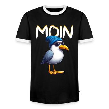Moin Seagull Northern Germany Greetings Baltic Sea North Sea - Men's Ringer Shirt - black/white - Front - AI Model Female 172 light (172cm) & AI Model Male 178 light (178cm)