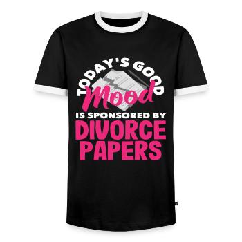 La Bonne Humeur du jour sponsorisée par Divorce - T-shirt contrasté Homme - noir/blanc - Devant - AI Model Female 172 light (172cm) & AI Model Male 178 light (178cm)