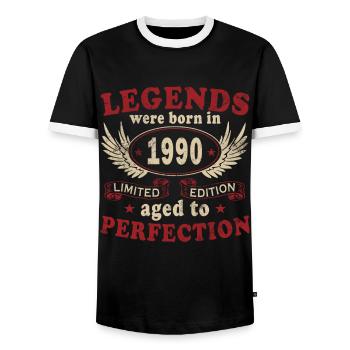 LEGENDE 1990, JAHRGANG 1990 - Männer Kontrast-T-Shirt - Schwarz/Weiß - Vorne - AI Model Female 172 light (172cm) & AI Model Male 178 light (178cm)