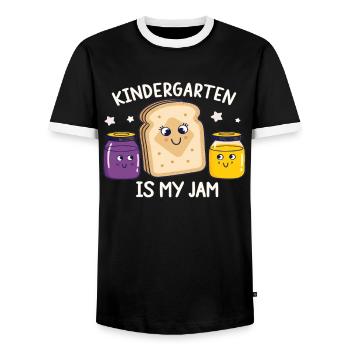 Funny Kindergarten Design – Breakfast Outfit - Men's Ringer Shirt - black/white - Front - AI Model Female 172 light (172cm) & AI Model Male 178 light (178cm)