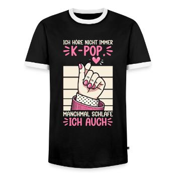 K-Pop Korean Music Kpop Fans Kdrama - Men's Ringer Shirt - black/white - Front - AI Model Female 172 light (172cm) & AI Model Male 178 light (178cm)
