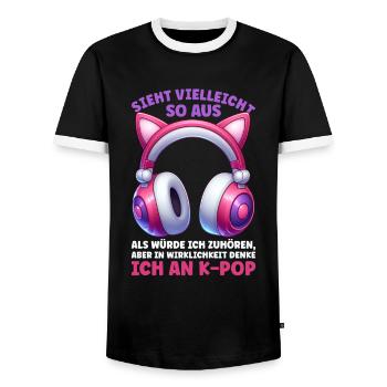 K-Pop Korean Music Kpop Fans Kdrama - Men's Ringer Shirt - black/white - Front - AI Model Female 172 light (172cm) & AI Model Male 178 light (178cm)