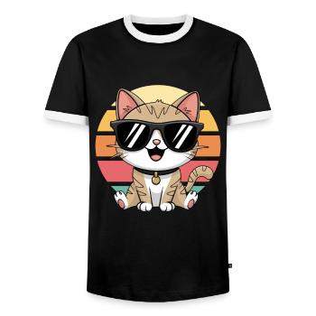 Cool Cat With Sunglasses Vintage Sunset - Men's Ringer Shirt - black/white - Front - AI Model Female 172 light (172cm) & AI Model Male 178 light (178cm)