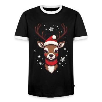 Merry Reindeer Christmas Motif - Men's Ringer Shirt - black/white - Front - AI Model Female 172 light (172cm) & AI Model Male 178 light (178cm)