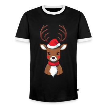 Christmas reindeer with cap - Men's Ringer Shirt - black/white - Front - AI Model Female 172 light (172cm) & AI Model Male 178 light (178cm)