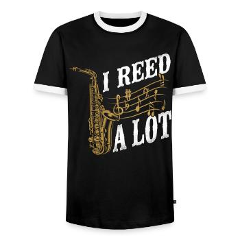 Saxophone Pun I Reed A Lot - Men's Ringer Shirt - black/white - Front - AI Model Female 172 light (172cm) & AI Model Male 178 light (178cm)
