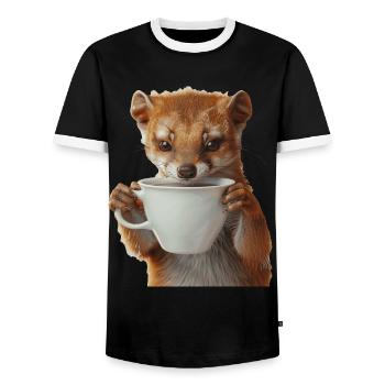 Hermelin Kaffee - Männer Kontrast-T-Shirt - Schwarz/Weiß - Vorne - AI Model Female 172 light (172cm) & AI Model Male 178 light (178cm)