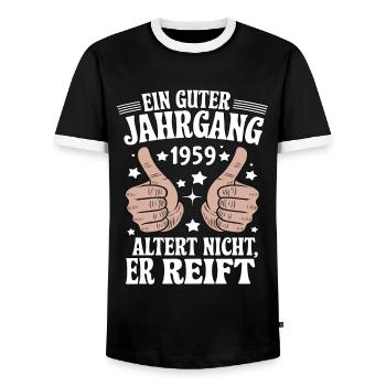 A good vintage 1959 birthday - Men's Ringer Shirt - black/white - Front - AI Model Female 172 light (172cm) & AI Model Male 178 light (178cm)