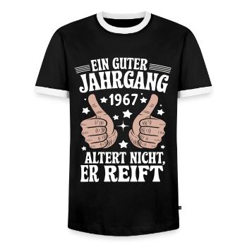 A good vintage 1967 birthday - Men's Ringer Shirt - black/white - Front - AI Model Female 172 light (172cm) & AI Model Male 178 light (178cm)