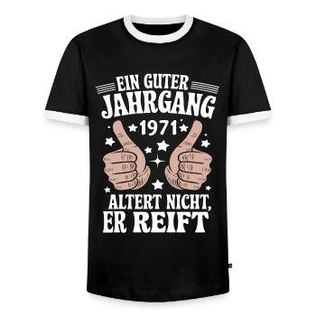 A good vintage 1971 birthday - Men's Ringer Shirt - black/white - Front - AI Model Female 172 light (172cm) & AI Model Male 178 light (178cm)