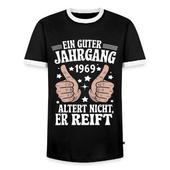 A good vintage 1969 birthday - Men's Ringer Shirt - black/white - Front - AI Model Female 172 light (172cm) & AI Model Male 178 light (178cm)