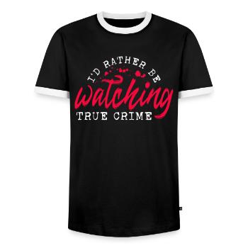 Je préfère regarder True Crime Krimifan - T-shirt contrasté Homme - noir/blanc - Devant - AI Model Female 172 light (172cm) & AI Model Male 178 light (178cm)
