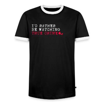 Je préfère regarder True Crime Krimi - T-shirt contrasté Homme - noir/blanc - Devant - AI Model Female 172 light (172cm) & AI Model Male 178 light (178cm)