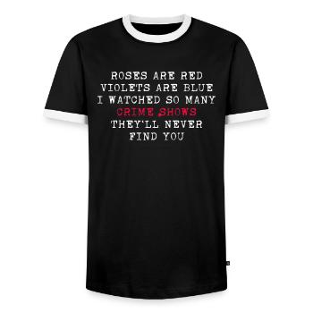 Crime Lovers True Crime Crime Fan Gift Funny - Men's Ringer Shirt - black/white - Front - AI Model Female 172 light (172cm) & AI Model Male 178 light (178cm)