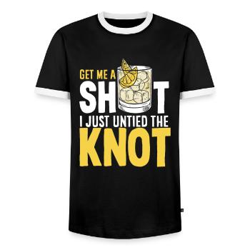 Get Me A Shot I Just Untied The Knot Divorce - Men's Ringer Shirt - black/white - Front - AI Model Female 172 light (172cm) & AI Model Male 178 light (178cm)