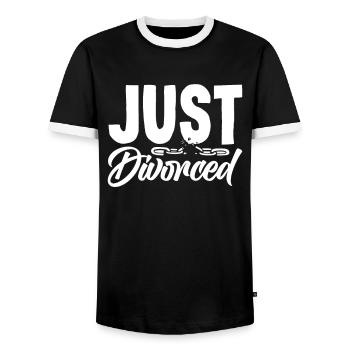 Just Divorced Freedom Celebration Of Divorce - Men's Ringer Shirt - black/white - Front - AI Model Female 172 light (172cm) & AI Model Male 178 light (178cm)