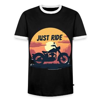 Just Ride Motorrad. Vintage sunset. - Männer Kontrast-T-Shirt - Schwarz/Weiß - Vorne - AI Model Female 172 light (172cm) & AI Model Male 178 light (178cm)