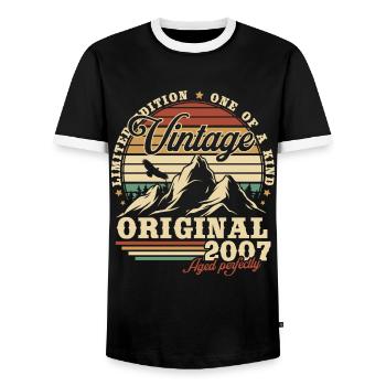 Vintage 2007 Original Birthday Gift - Men's Ringer Shirt - black/white - Front - AI Model Female 172 light (172cm) & AI Model Male 178 light (178cm)