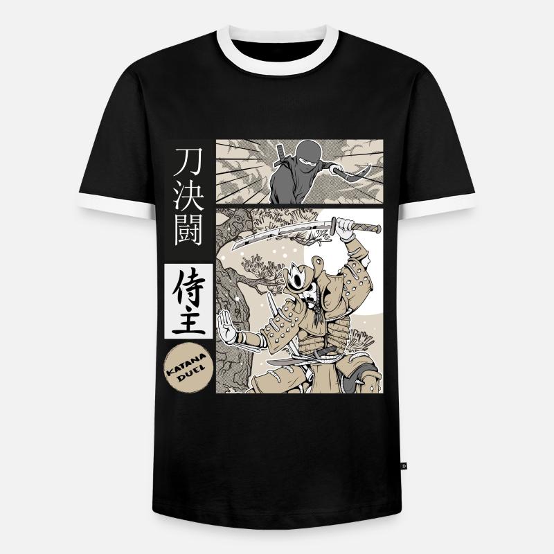 samurai katana Duell vs ninja - Männer Kontrast-T-Shirt - Schwarz/Weiß
