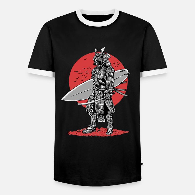 surfer samurai - Männer Kontrast-T-Shirt - Schwarz/Weiß