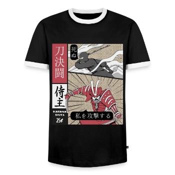 Katana Duell Ninja vs Samurai - Männer Kontrast-T-Shirt - Schwarz/Weiß - Vorne - AI Model Female 172 light (172cm) & AI Model Male 178 light (178cm)