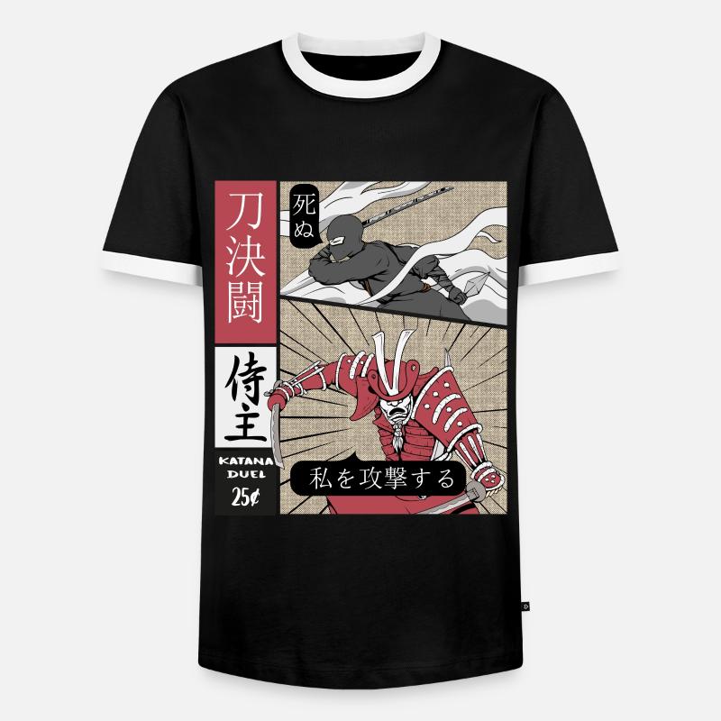 Katana Duell Ninja vs Samurai - Männer Kontrast-T-Shirt - Schwarz/Weiß