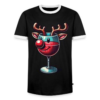 Weihnachtliches Weinglas Rentier Lächeln - Männer Kontrast-T-Shirt - Schwarz/Weiß - Vorne - AI Model Female 172 light (172cm) & AI Model Male 178 light (178cm)
