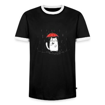 Cat with umbrella - Men's Ringer Shirt - black/white - Front - AI Model Female 172 light (172cm) & AI Model Male 178 light (178cm)